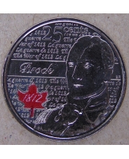 Канада 25 центов 2012 Сэр Айзек Брок. 200 лет войне 1812 UNC Цветная.  арт. 1780-00005