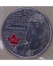 Канада 25 центов 2012 Текумсе. 200 лет войне 1812 UNC запайка. цветная арт.1796-00005